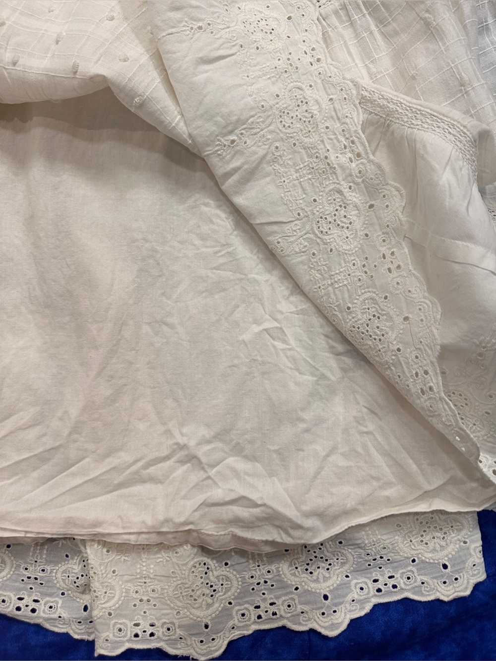Ivory White Eyelet Lace Maxi Skirt Womens 10 Cottagecore Boho Tiered Long Cotton - Picture 8 of 12